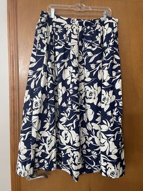 a new day Navy and White Floral A-Line Midi Skirt